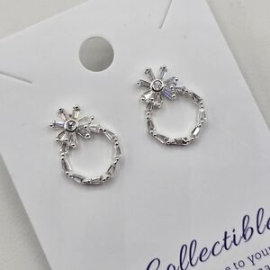 Swarovski Crystal Elements Silver Floral Circle Earrings Prom Bridal Formal